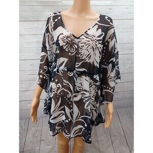 Portocruz Shirt Womens Chiffon Semi Sheer Black White Sz M NWT $42